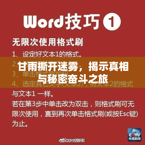 甘雨撕开迷雾，揭示真相与秘密奋斗之旅